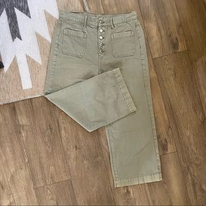 American eagle cropped wide leg flare high waisted enclosure green denim jeans